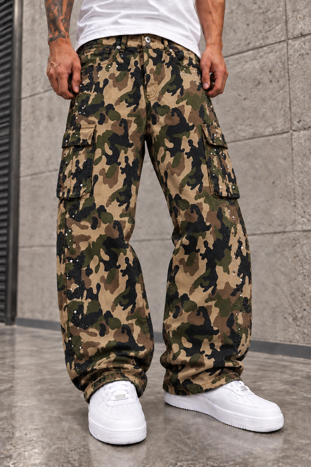 Jeans Cargo Camo Strass