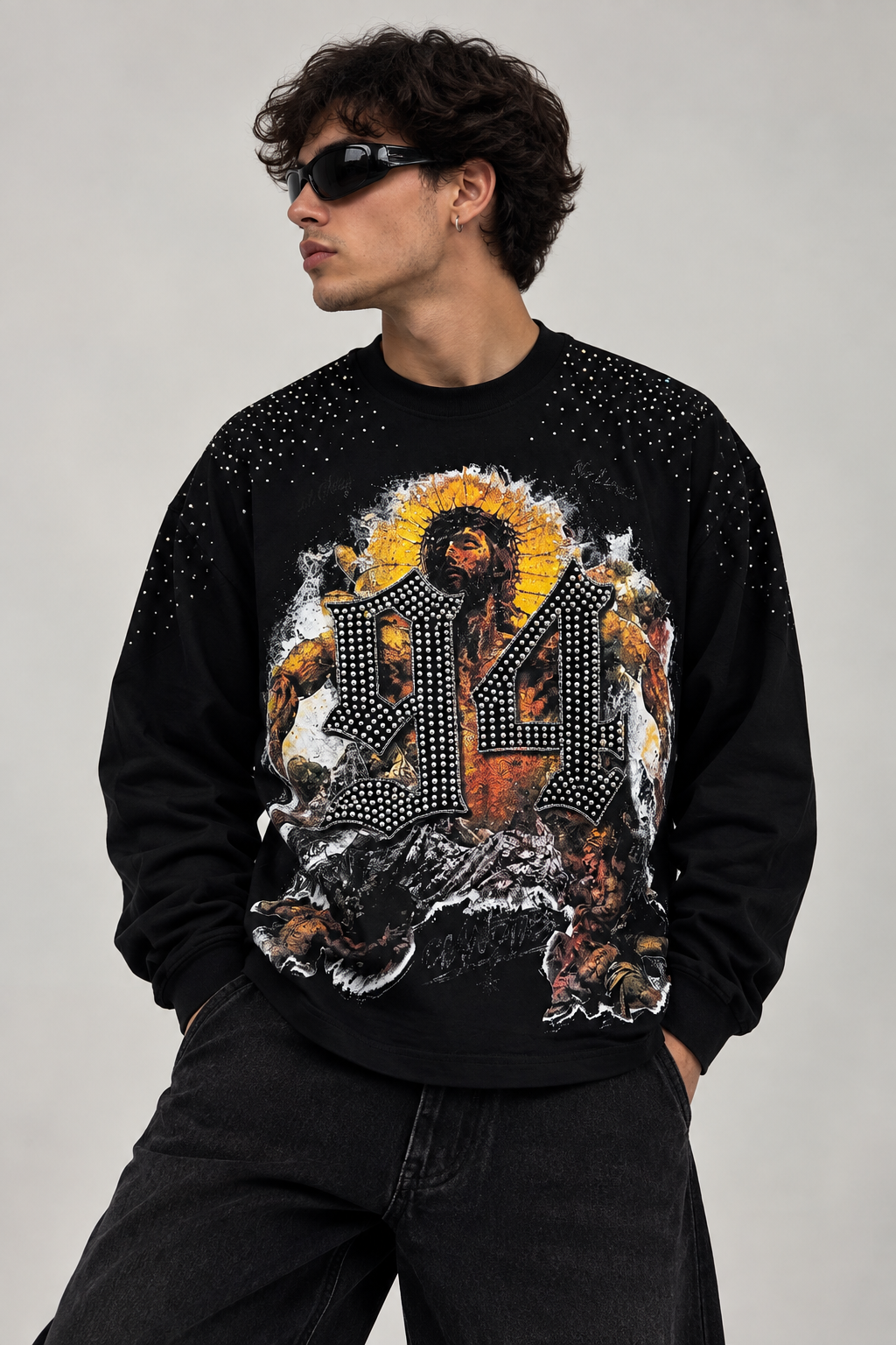 Longsleeve Pray Lord Strass Nera