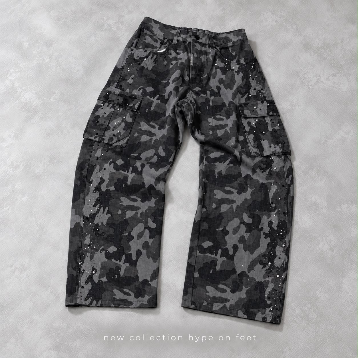 Jeans Cargo Camo Strass Grey
