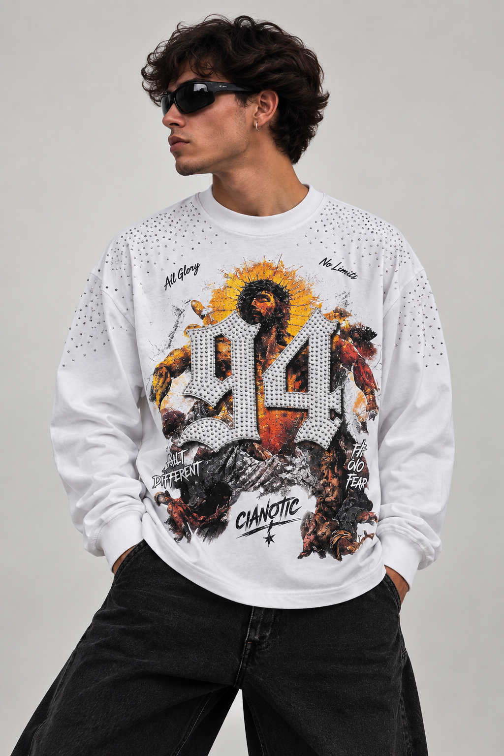 Longsleeve Pray Lord Strass Bianca